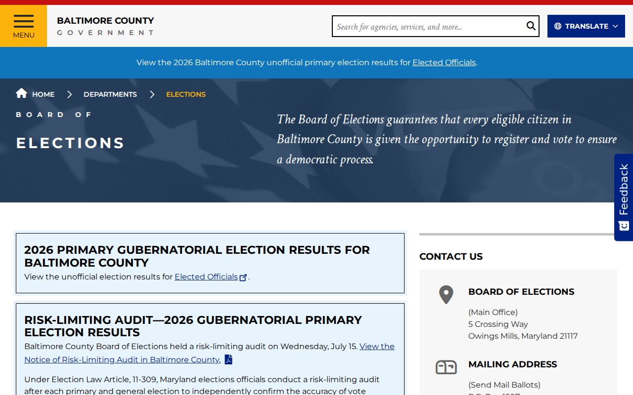 Middle River voter registration contact channel at Baltimore County Elections